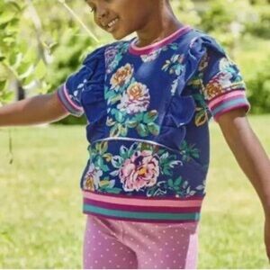 Matilda Jane Blue & Multi Color Floral Short Sleeve Top Girl’s Size 8 Stripes